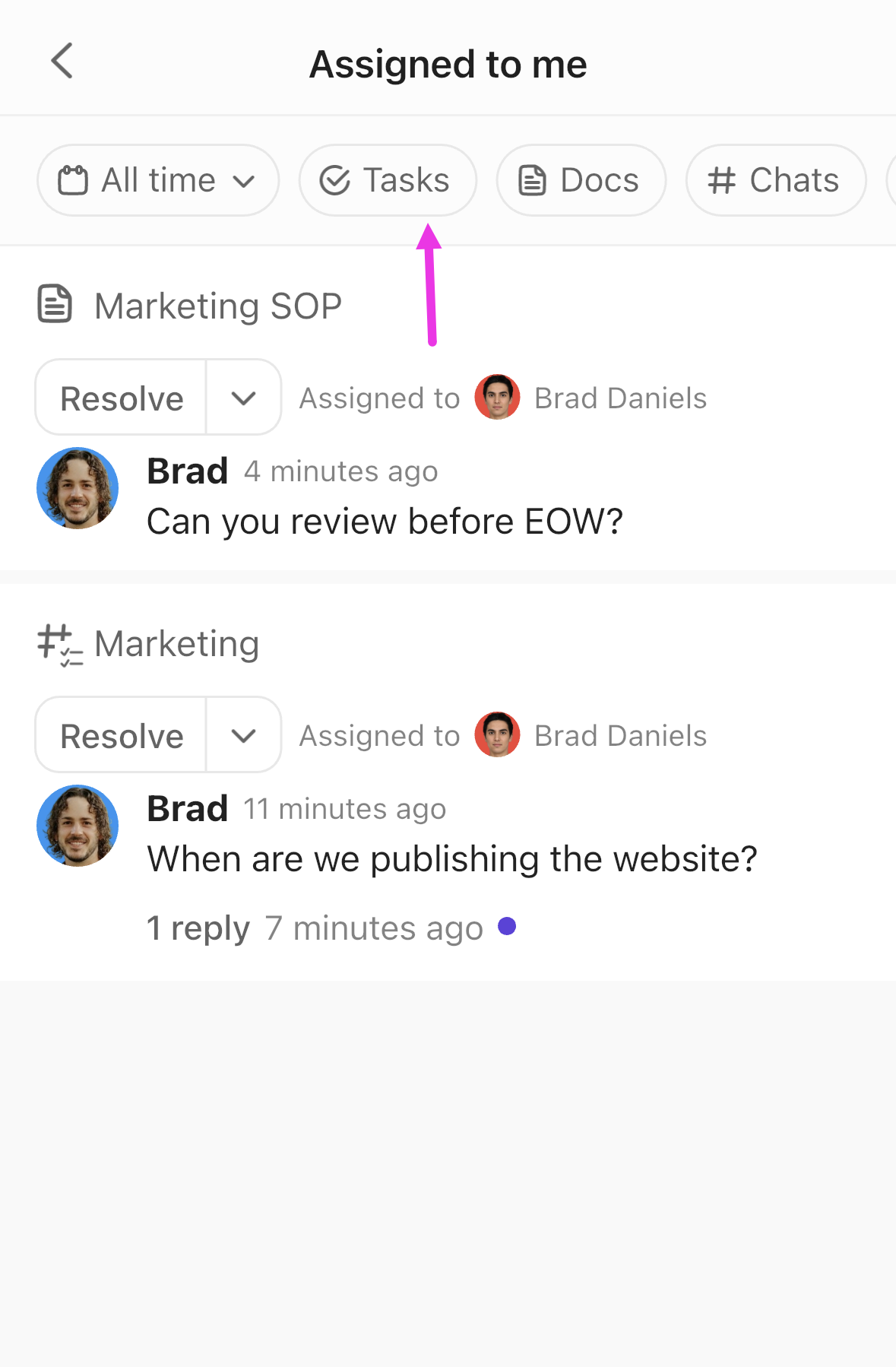Screenshot of the filters at the top of the Assigned to me page.png