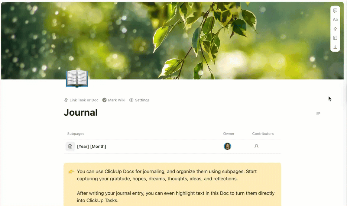 Gif of a journal layout in a Doc.gif