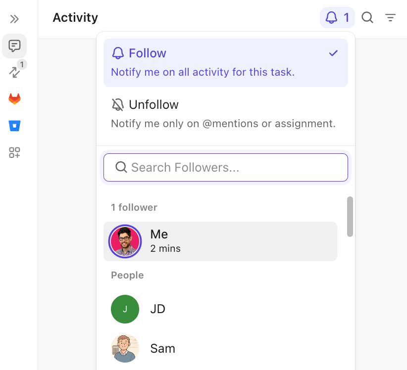 Screenshot of the option to add or remove followers.