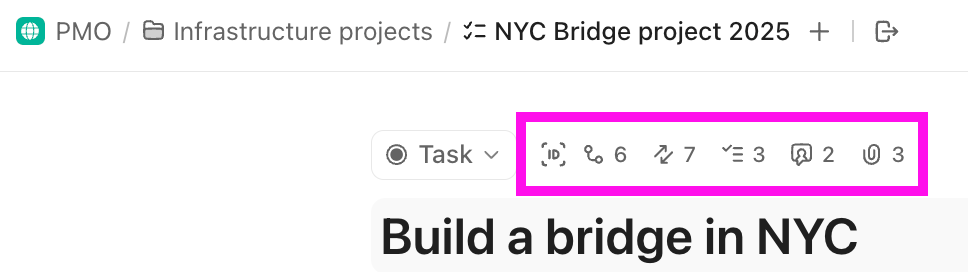 Screenshot of the quick links to section on a task.