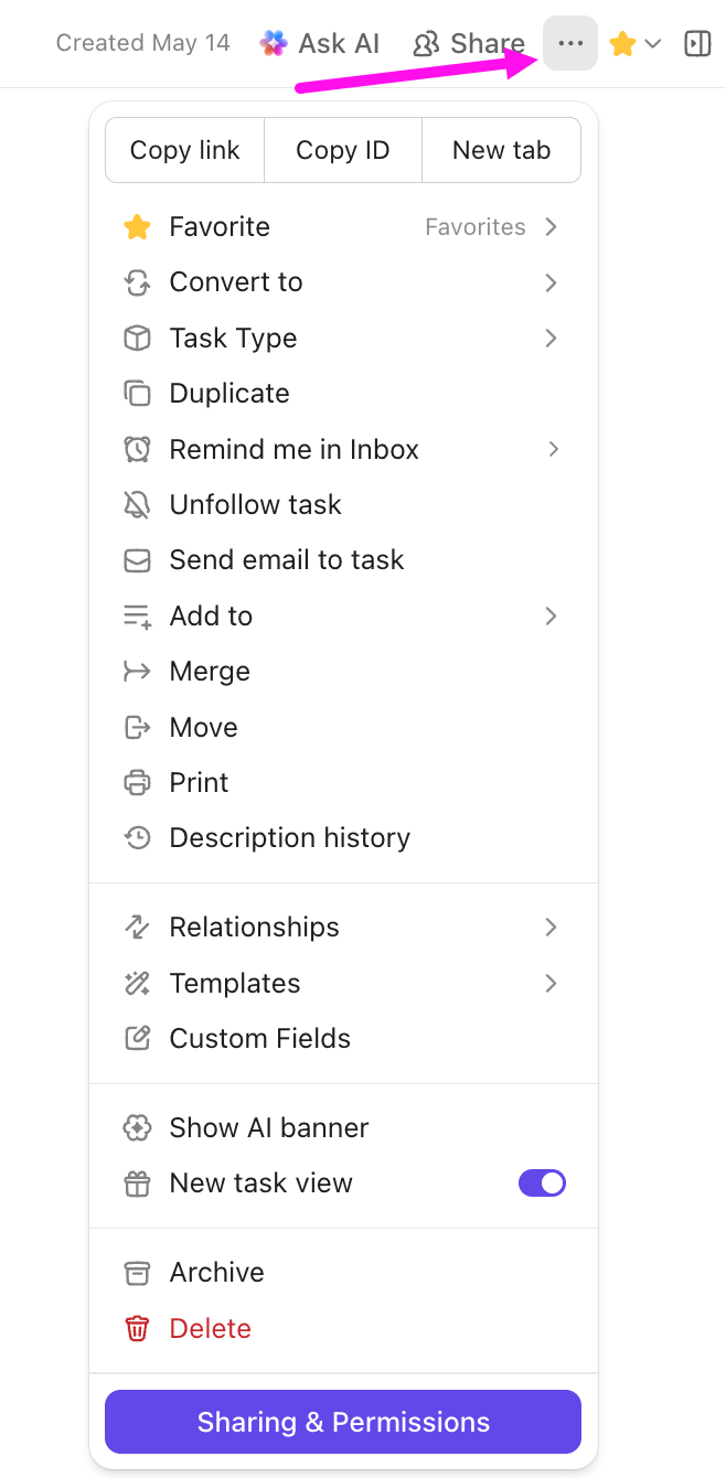Screenshot of the ellipsis button on a task.
