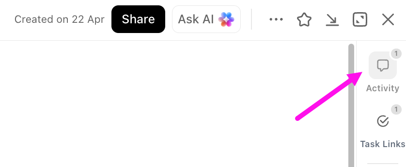 Screenshot of the activity button on a task.