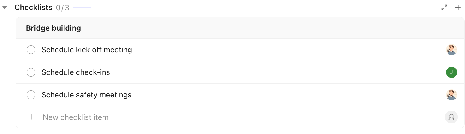 Screenshot of a task checklist.