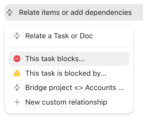 Screenshot of the option to add a blocking task.