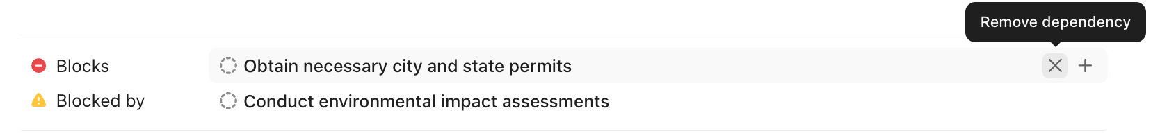 Screenshot of the option to unlink a dependency.