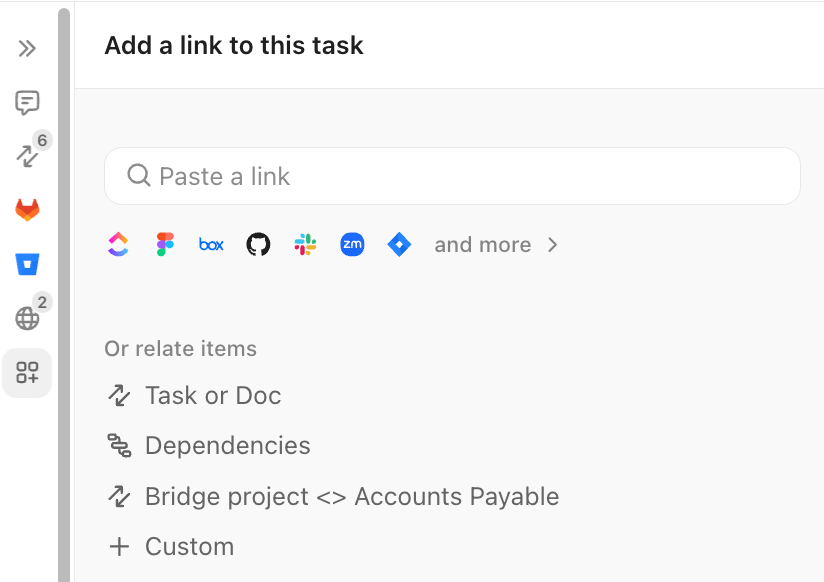 Screenshot of the option to add a link to a task.