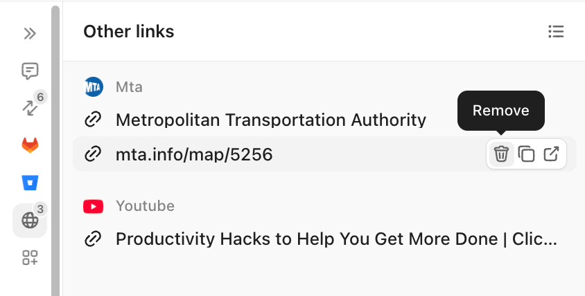 Screenshot of the option to remove a link from a task.