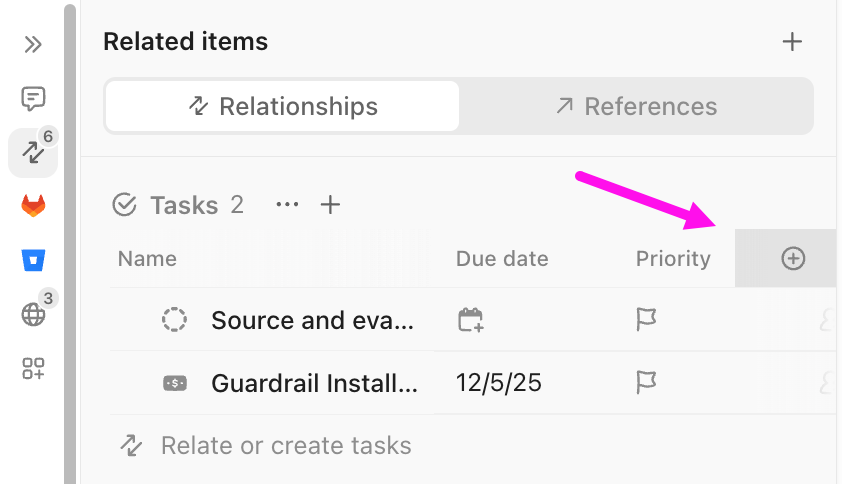 Screenshot of the option to add related tasks.