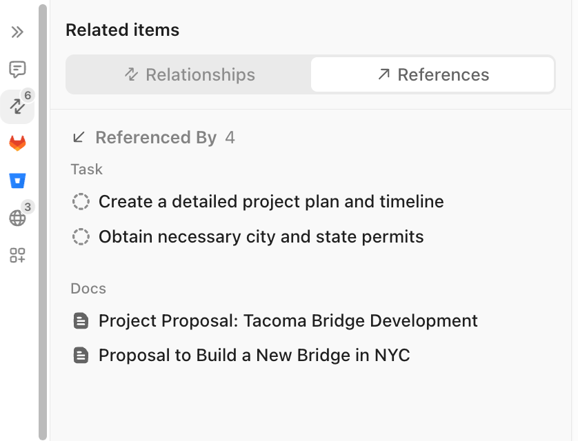 Screenshot of the references tab on task.