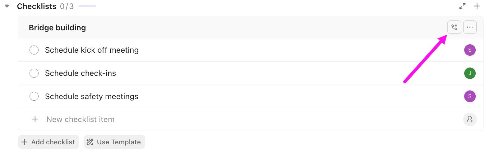 Screenshot dell'opzione per creare attività secondarie da una lista di controllo.