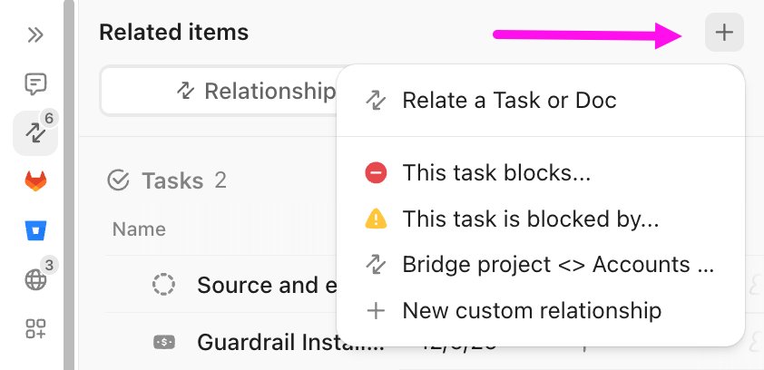 Captura de pantalla de la página Relaciones, en la que se destaca la opción para crear relaciones.