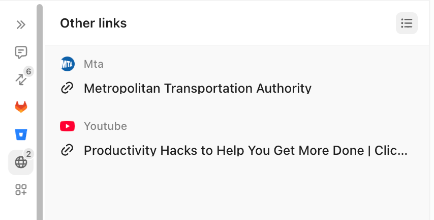 Captura de pantalla de la página Enlaces de una tarea.