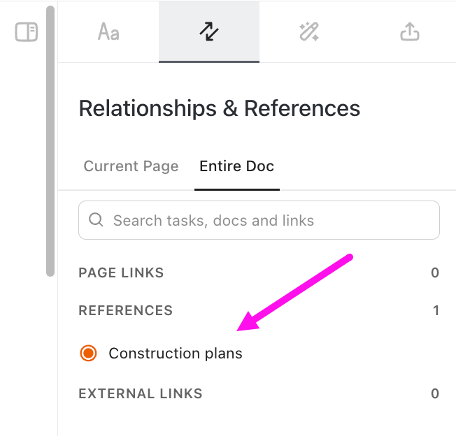 Screenshot di un riferimento a un'attività su un documento.