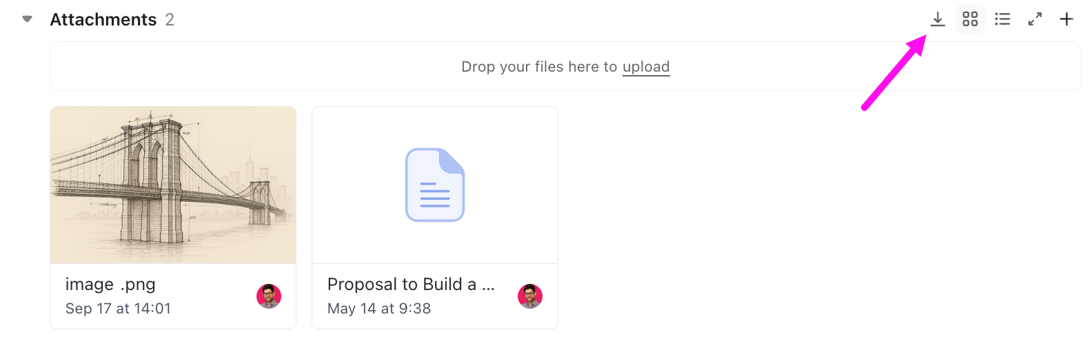 Captura de tela da opção de fazer download de todos os anexos.