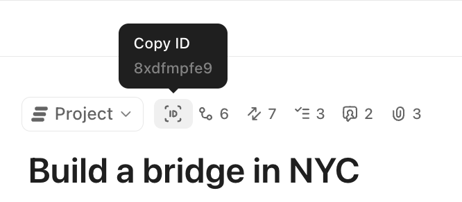 Screenshot del pulsante ID attività.
