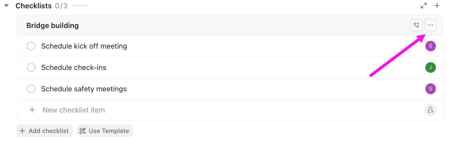 Captura de tela da opção para editar uma lista de verificação.