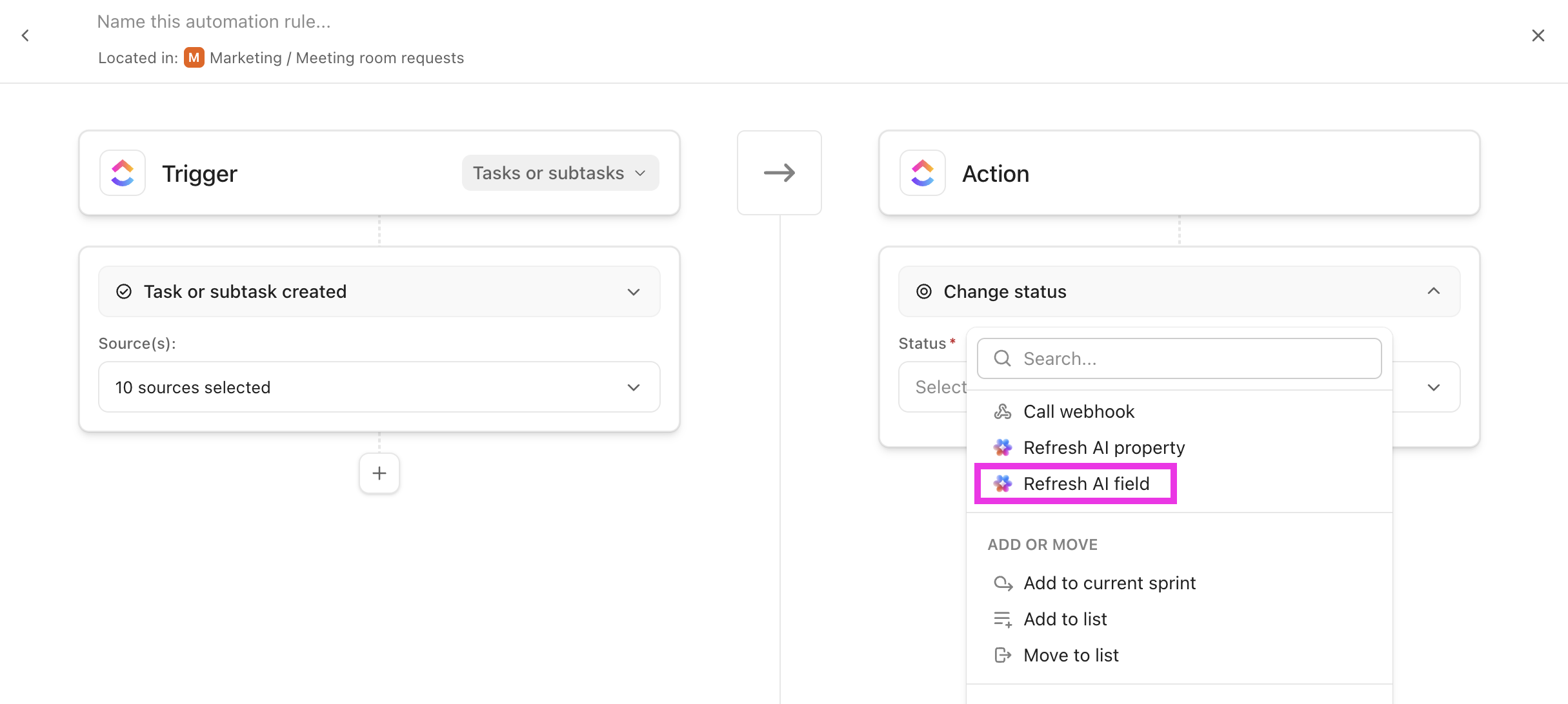 Screenshot of the refresh AI field action.png