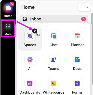 Screenshot of the More menu selected and the cursor hovering over the pin icon.png