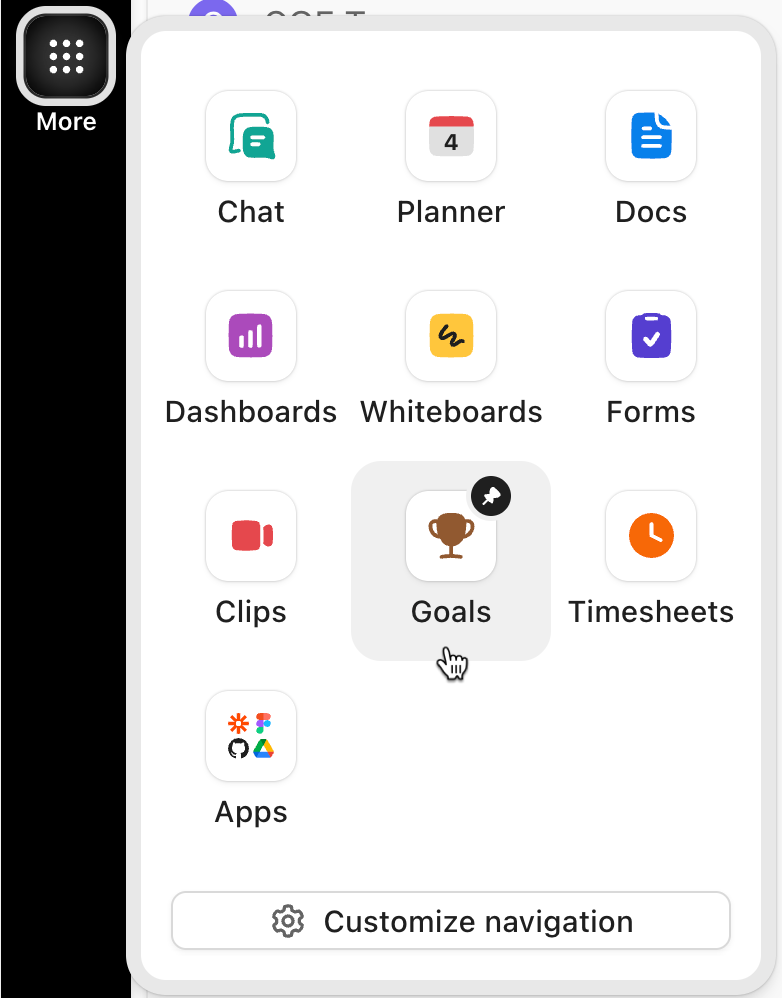 Screenshot of the More menu and Goals highlighted in the More menu.png