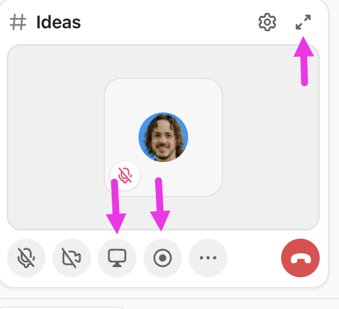 Screenshot der Buttons für die Freigabe des Bildschirms, die Aufzeichnung und den Vollbildmodus.png