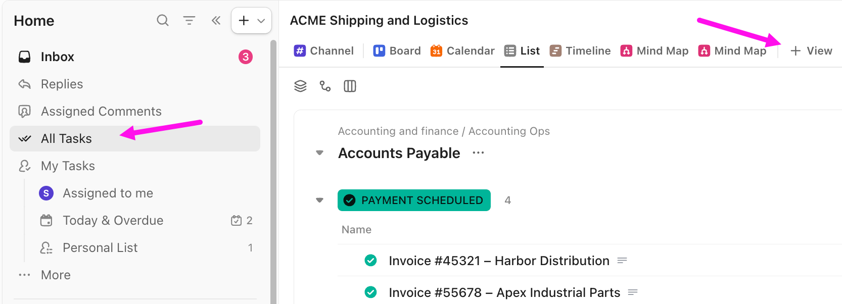 Screenshot della vista Attività.