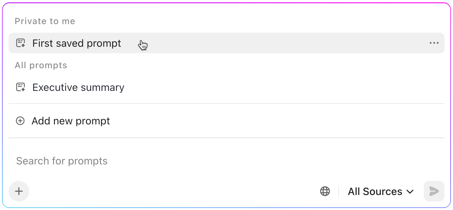 Screenshot of the Saved Prompt modal open with a saved prompt highlighted.png