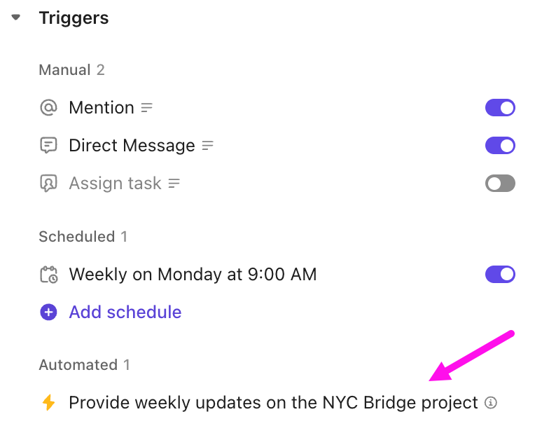 Screenshot of an Automation that triggers a Super Agent.