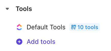 Screenshot of the default tools toolset for a Super Agent.