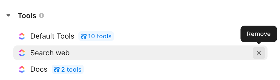 Screenshot of the option to remove a tool.