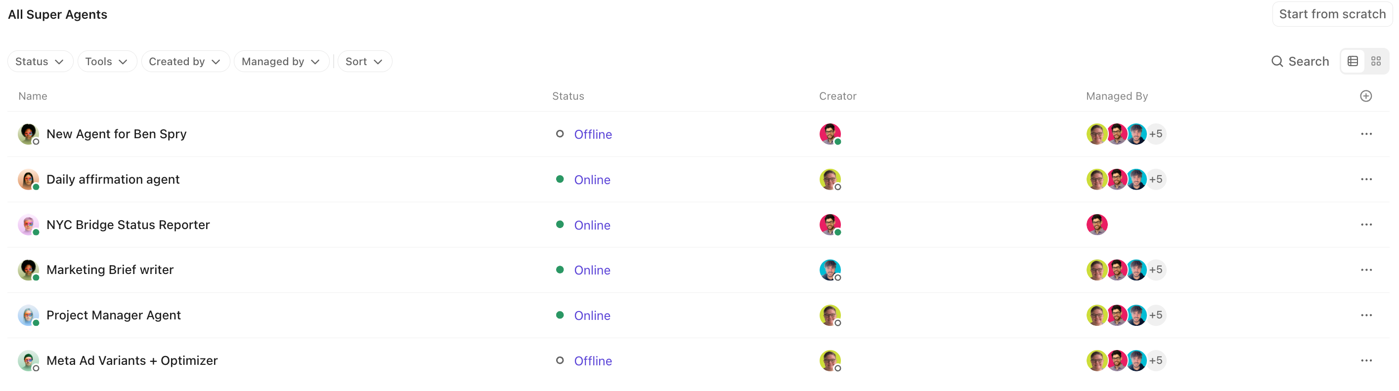 Screenshot of the AI Hub in List view.