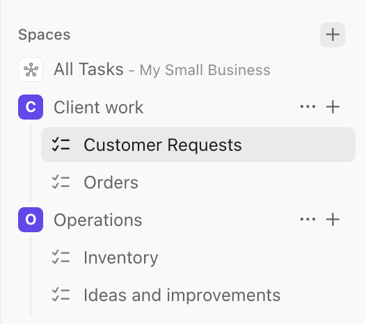 Screenshot of Spaces for a small business Workspace