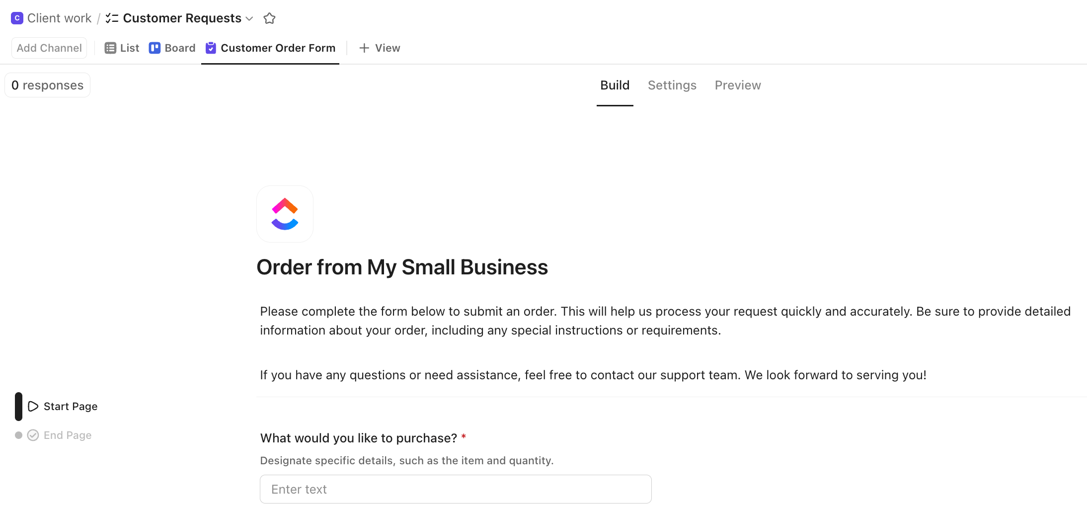 Screenshot of an example Form.