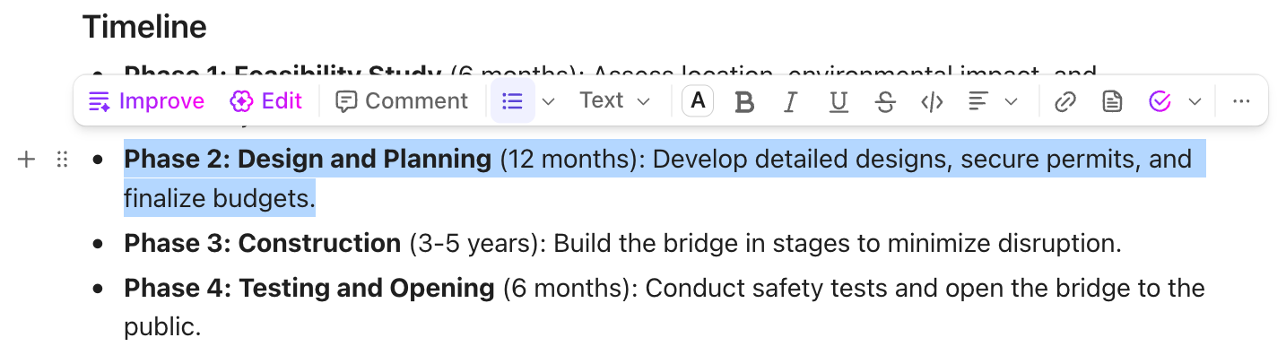Screenshot della barra degli strumenti per il testo su un documento.