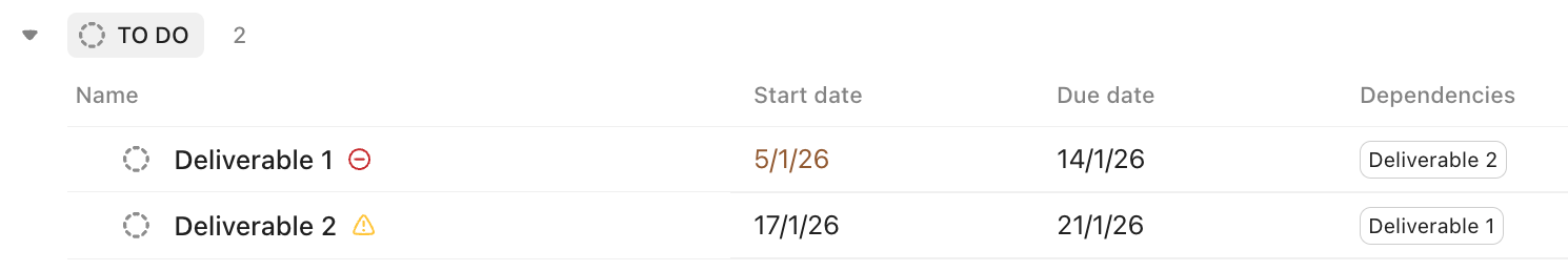 Captura de tela das dependências reprogramadas.