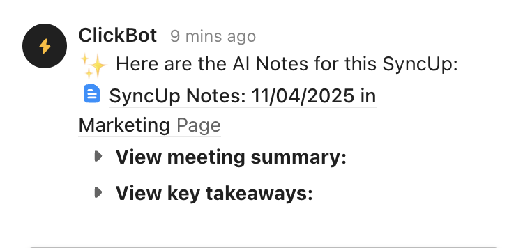 Screenshot of a meeting Doc posted to a Channel syncup thread.png