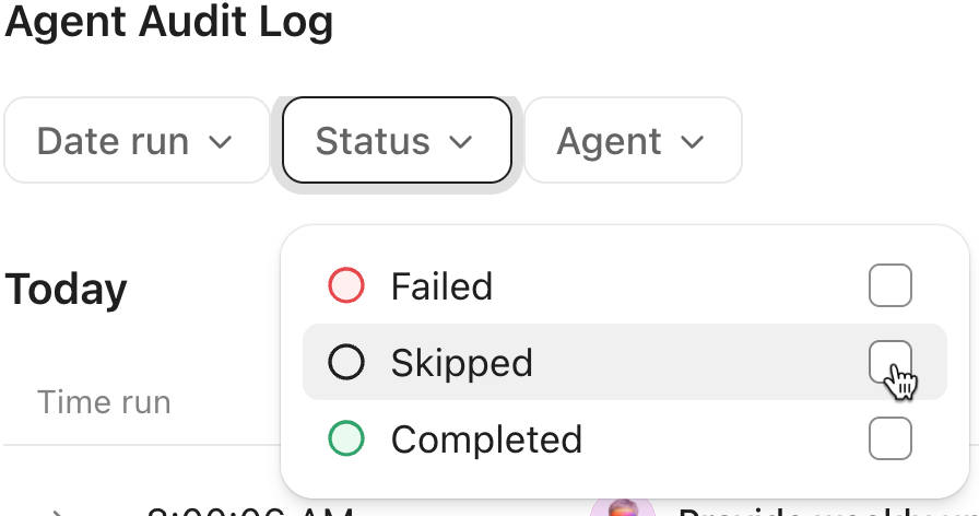 Screenshot showing the 3 filters at the top of the Agent Audit Log.png