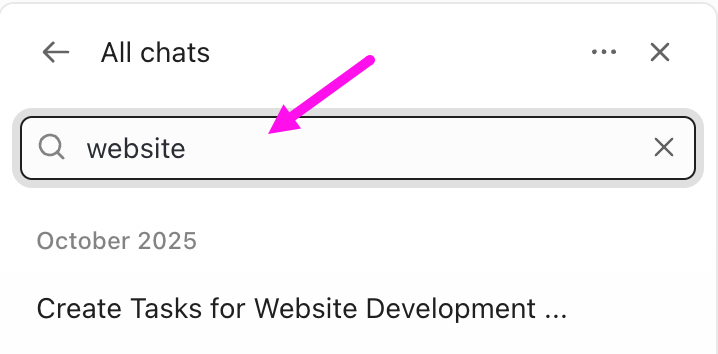 Screenshot of the option to search conversations with ClickUp Brain.