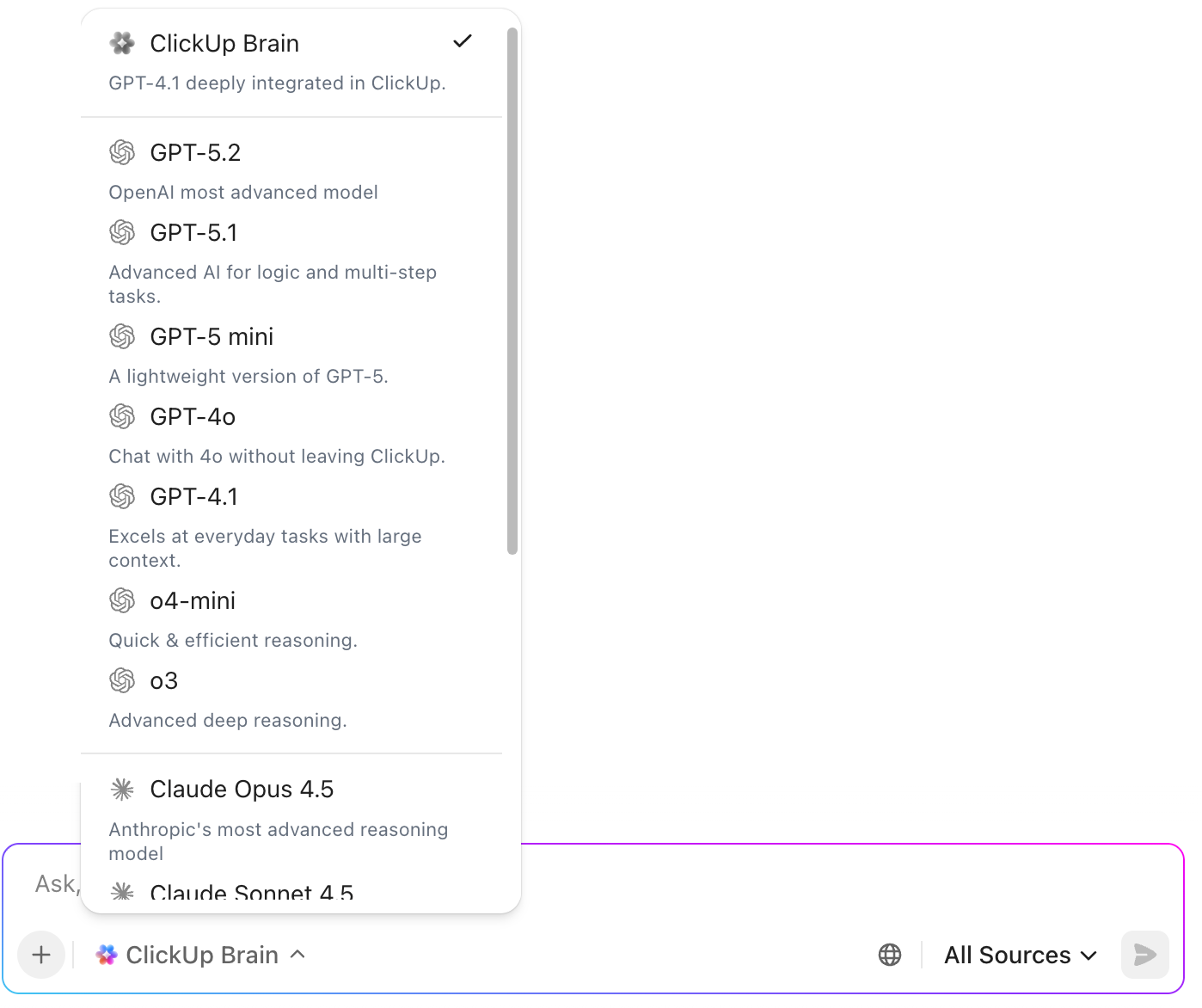 Screenshot of the option to select external models.