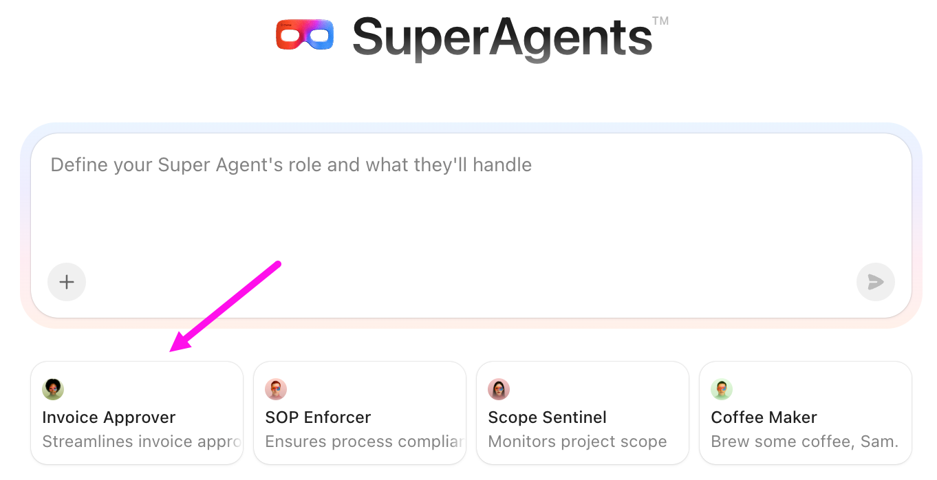 Screenshot highlighting the suggested Super Agents.