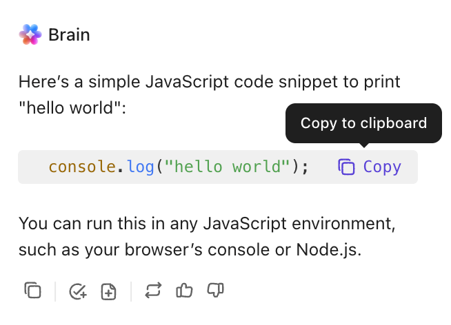 Screenshot of the option to copy sample code to your clipboard.