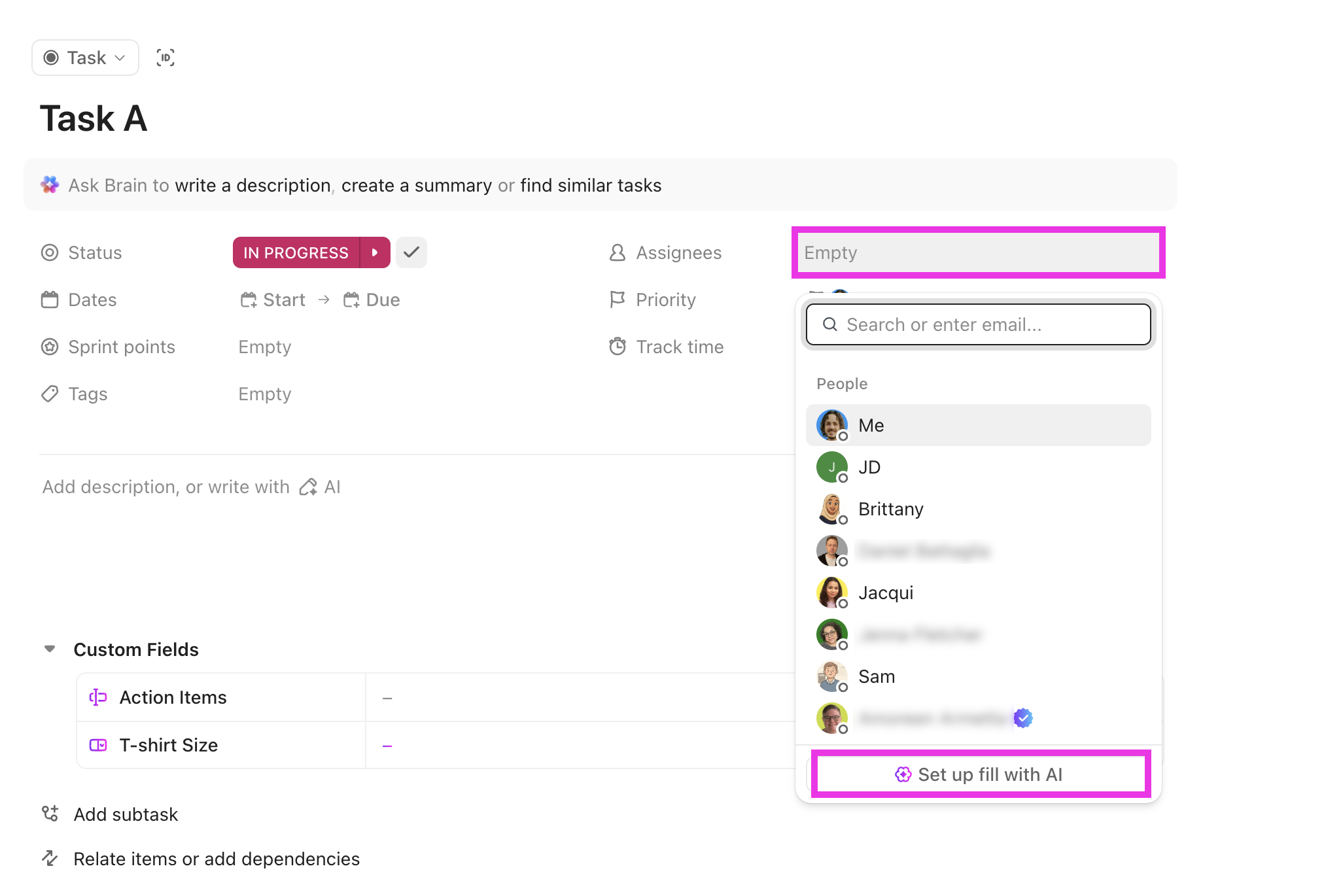 Screenshot of the Assignees field and Set up fill with AI button.png