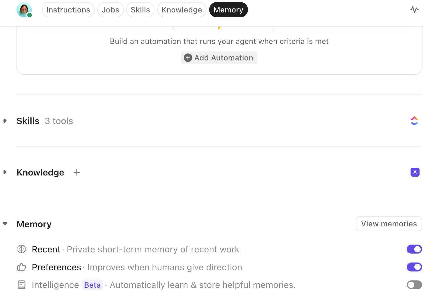 screenshot of the Memory section of a Super Agent profile.png