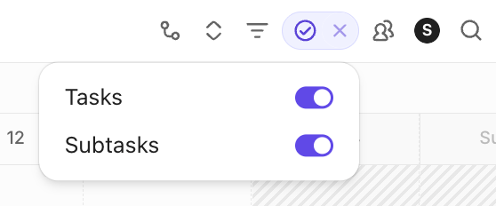 Screenshot of the closed tasks filter button in Gantt view.