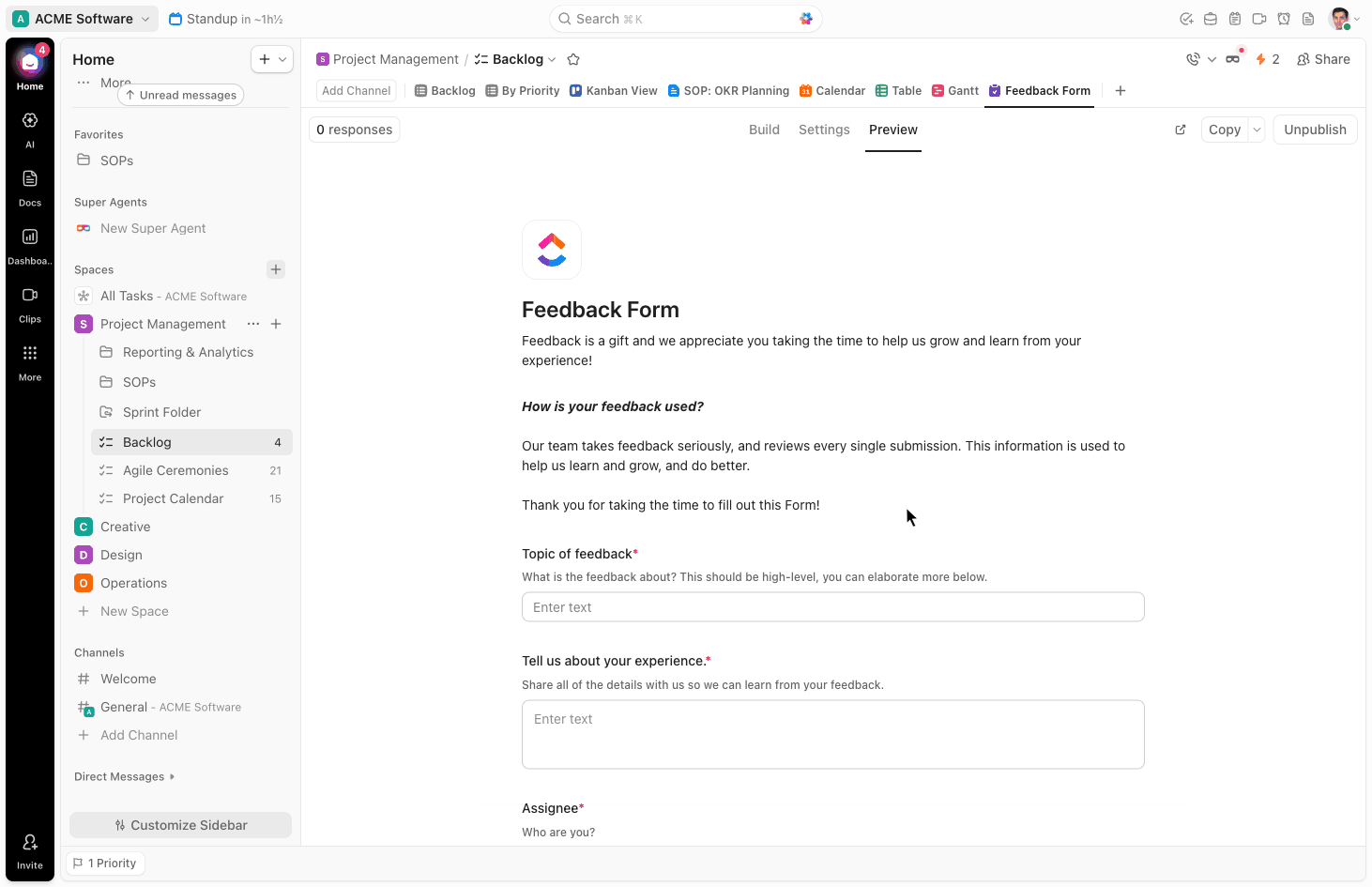 GIF a form being edited. The Build tab at the top is selected. A question is selected, and the conditional logic is activated