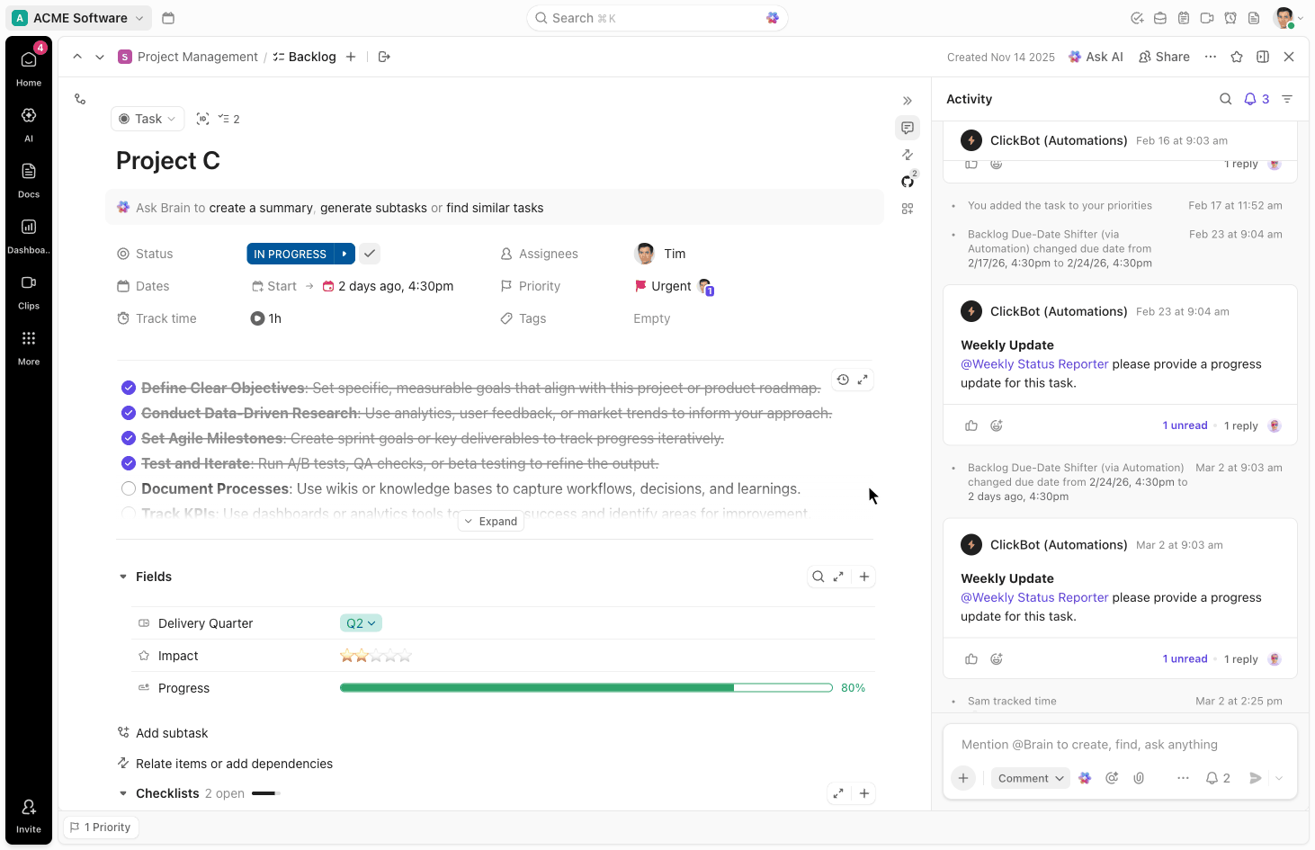 Animation starting a time on a task.