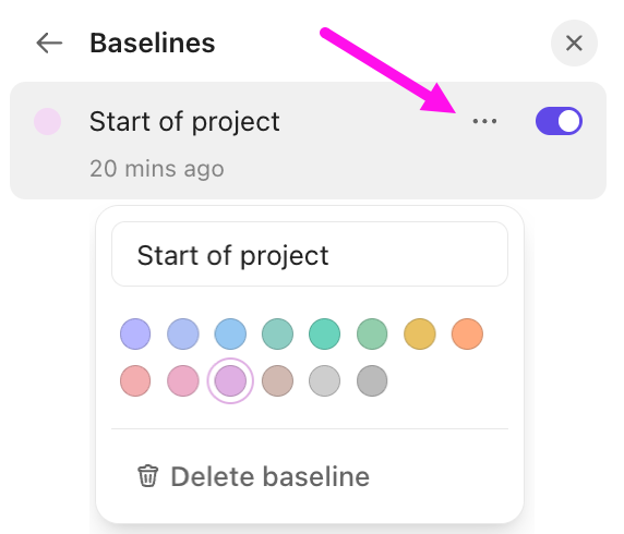Screenshot of the option to edit a baseline.
