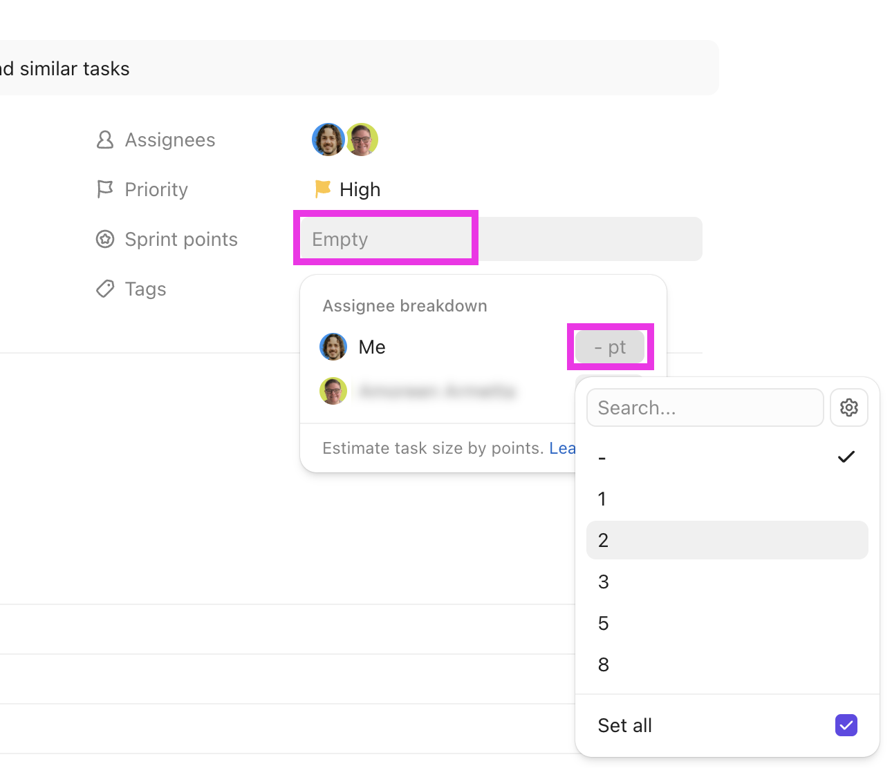 Screenshot of someone selecting sprint points on a task.png