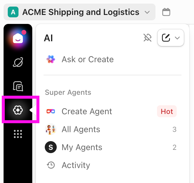Screenshot of the AI Hub icon in Global Navigation.