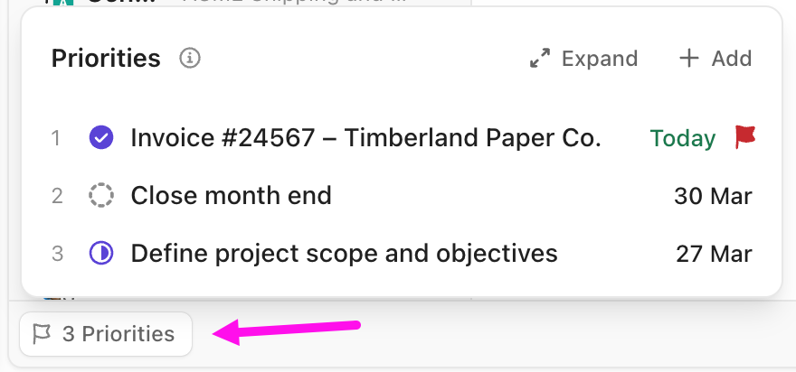 Screenshot of the priorities button.