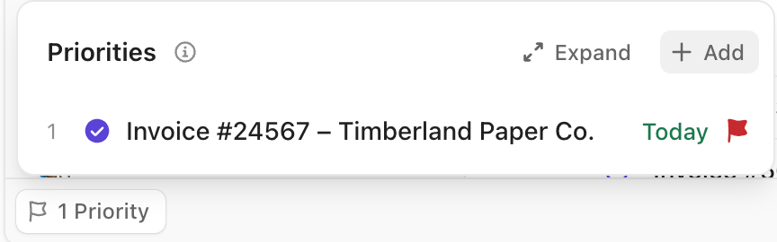 Screenshot of the option to add tasks to your Personal Priorities.